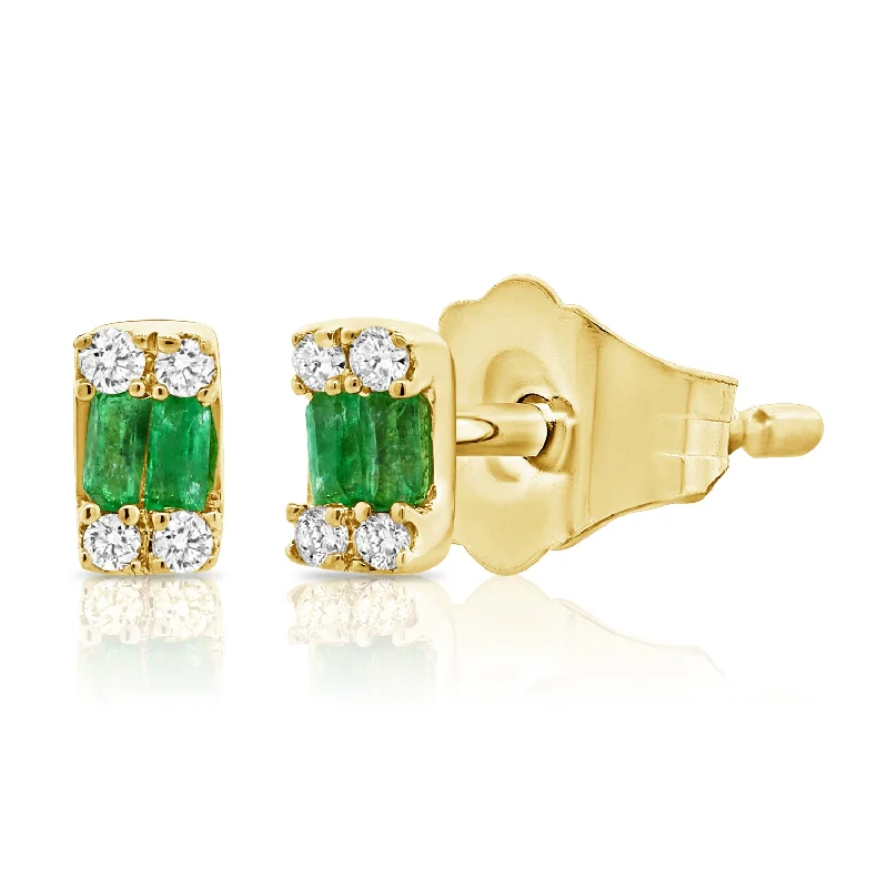 Teardrop Earrings for Weddings-Emerald Studs with 0.08ct Diamonds