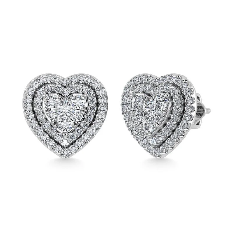 Simple Silver Earrings for Work-Diamond 7/8 Ct.Tw. Heart Earrings in 14K White Gold