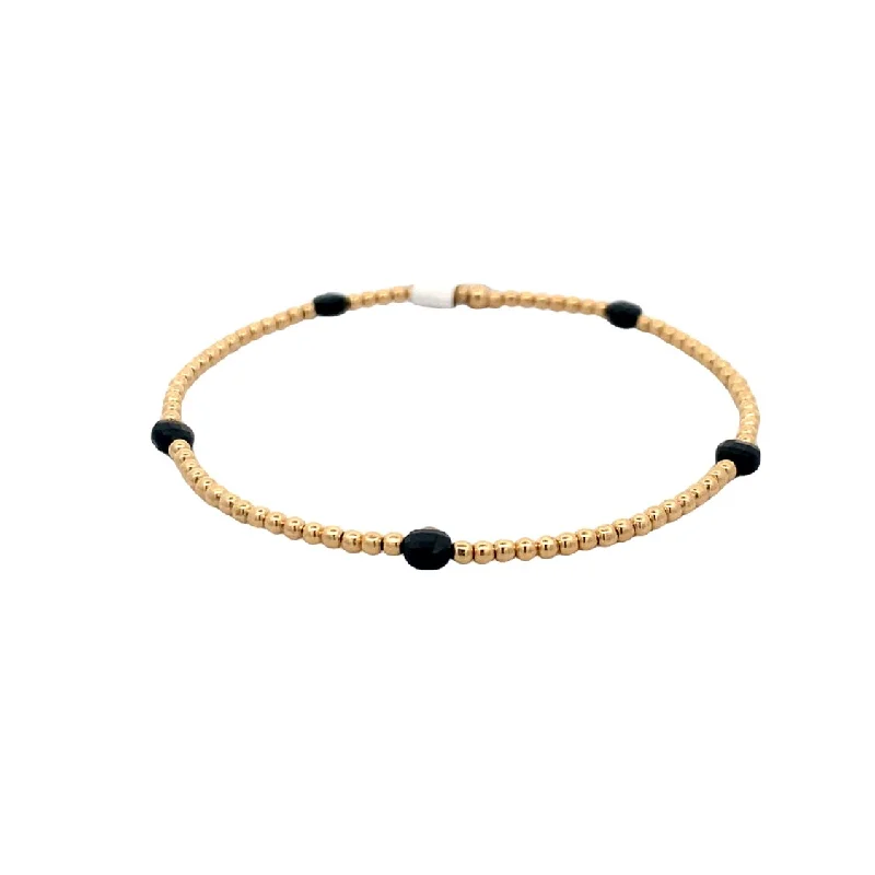 Luxury Gold Bracelet with Sapphire Accents-2mm Stretch Beaded Bracelet with Spinel Disc Pattern in Yellow Gold by Karen Lazar