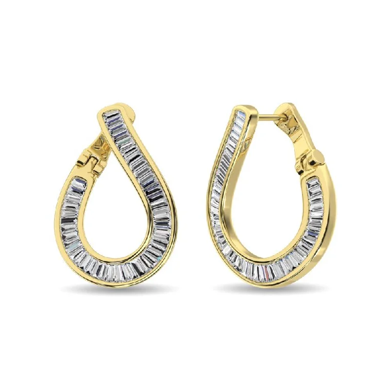 Hoop Earrings with Gemstones-Diamond 1/2 Ct.Tw. Baguette Hoop Earrings in 14K Yellow Gold