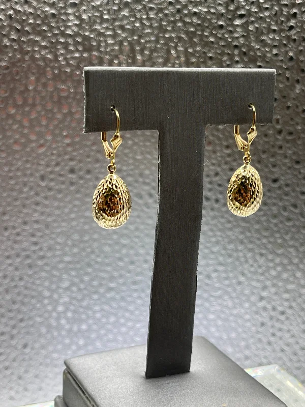 Artistic Gold Earrings-Ladies 14 Karat Yellow Gold Dangling Di-Cut Puff Ball Earrings