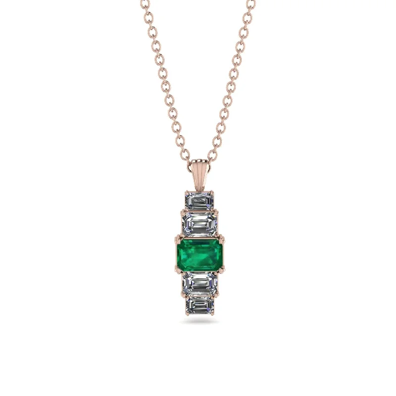 Classic Silver Necklace for Casual Look-Emerald Cut Emerald Stairs Necklace - Briella No. 5