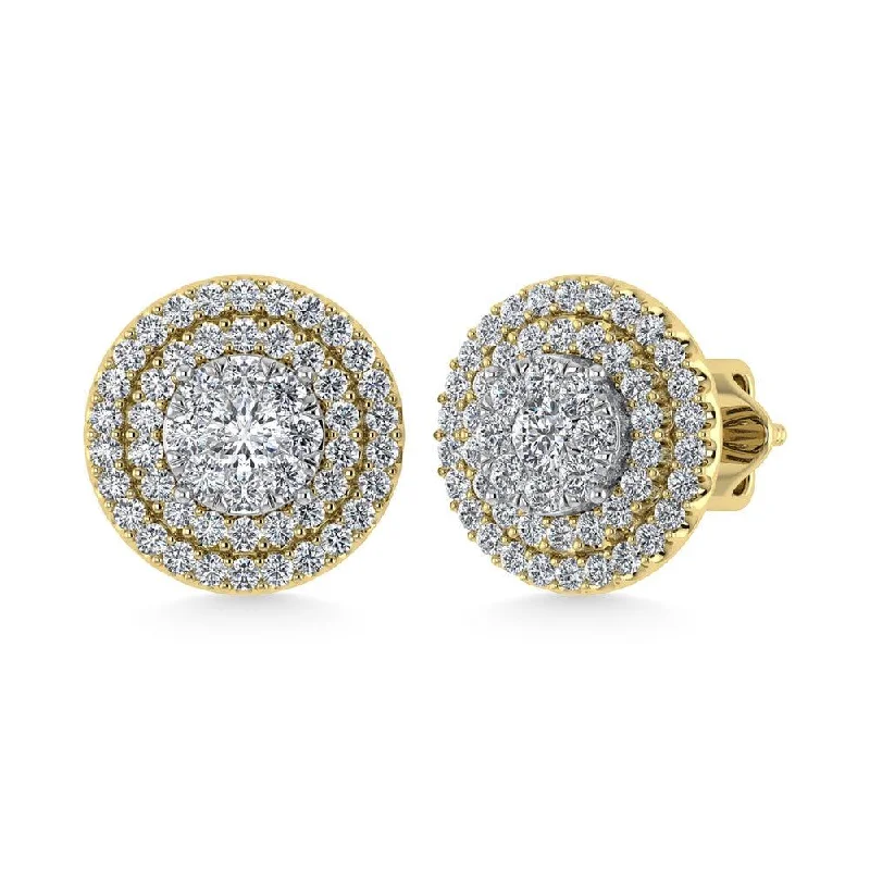 Teardrop Earrings for Weddings-Diamond 7/8 Ct.Tw. Round Shape Cluster Earrings in 10K Yellow Gold