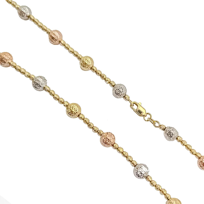 Elegant Choker Necklace with Diamond Accents-Tri-Tone Ball Chain-Necklace (14K)