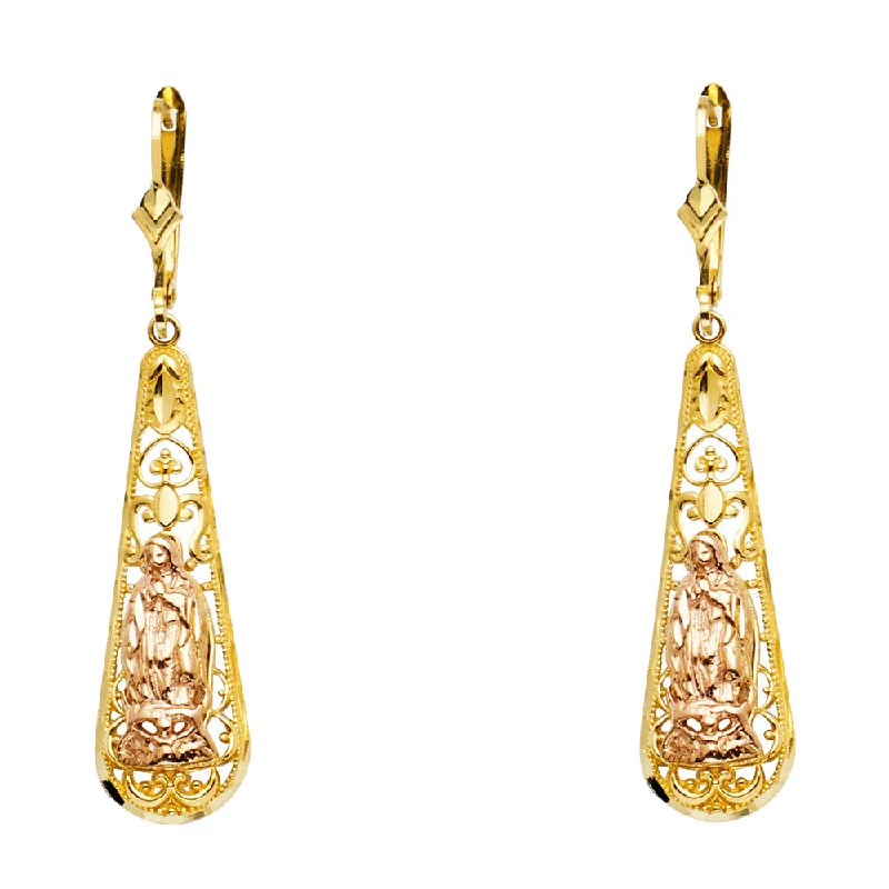 Luxury Earrings for Bridesmaids-14K Our Lady of Guadalupe hanging Earrings