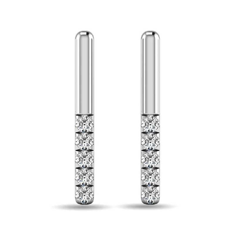 Natural Gemstone Earrings for Women-Diamond 1/10 ct tw Bar Earrings in 10K White Gold