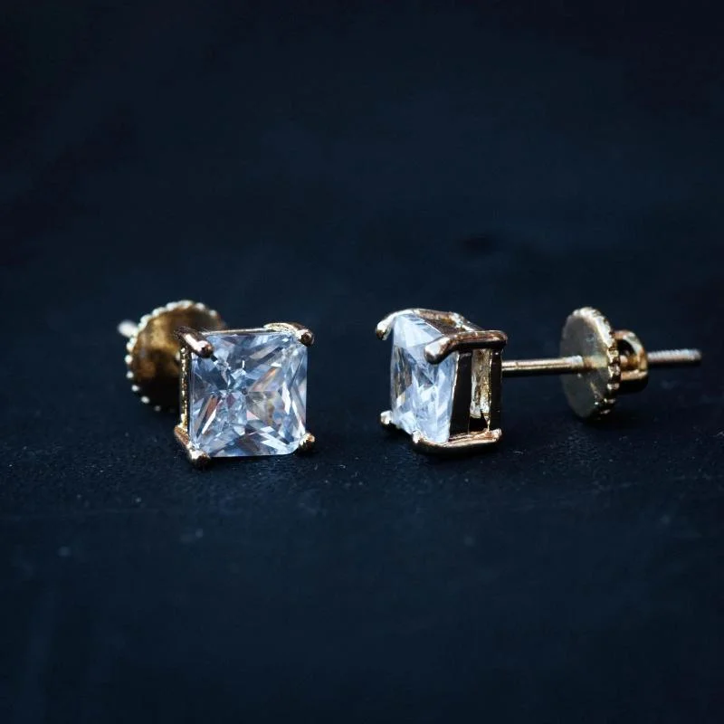 Chunky Silver Earrings for Fashion-Princess Cut Diamond Earrings in Yellow/White Gold