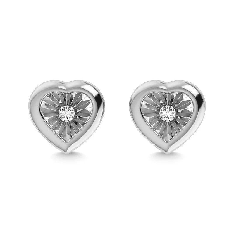 Cute Silver Heart Earrings-Diamond 1/50 Ct.Tw. Heart Earrings in Silver