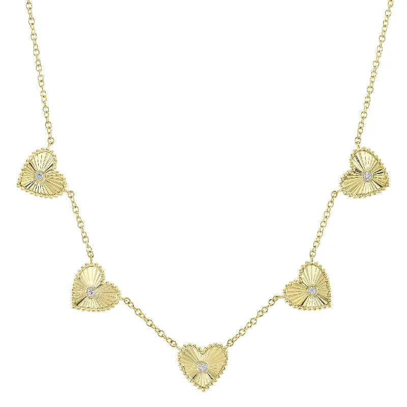 Vintage Pearl Necklace with Gold Accents-14kt. Yellow gold Diamond Bezel Heart Necklace with 0.09ct TW Diamonds