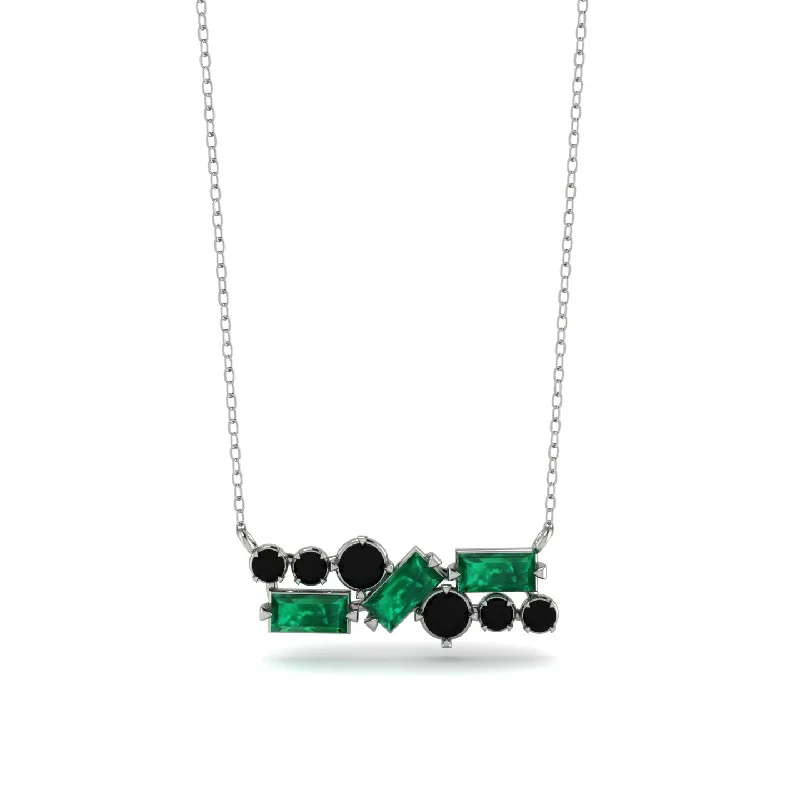 Simple Gemstone Necklace for Casual Outfits-Emerald Baguette Necklace Mix - Kinley No. 24