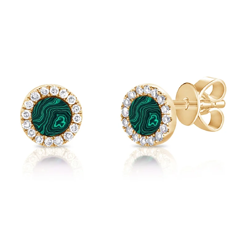 Extra Long Dangle Earrings-Emerald Round Stud Earrings with 0.32ct Diamonds Halo