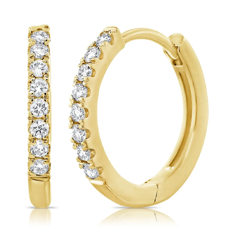 Classic Round Earrings for Women-OKGs Collection 14K Gold Huggie Earrings with Diamonds