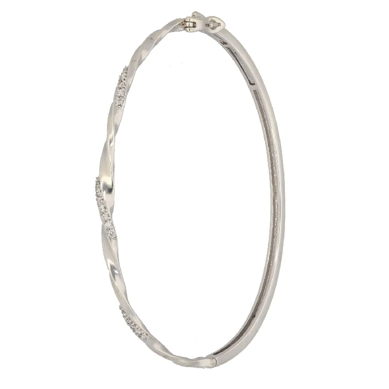 Simple Silver Bangles with Polished Finish-9ct White Gold 0.085ct Diamond Hinged/Clasp Bangle