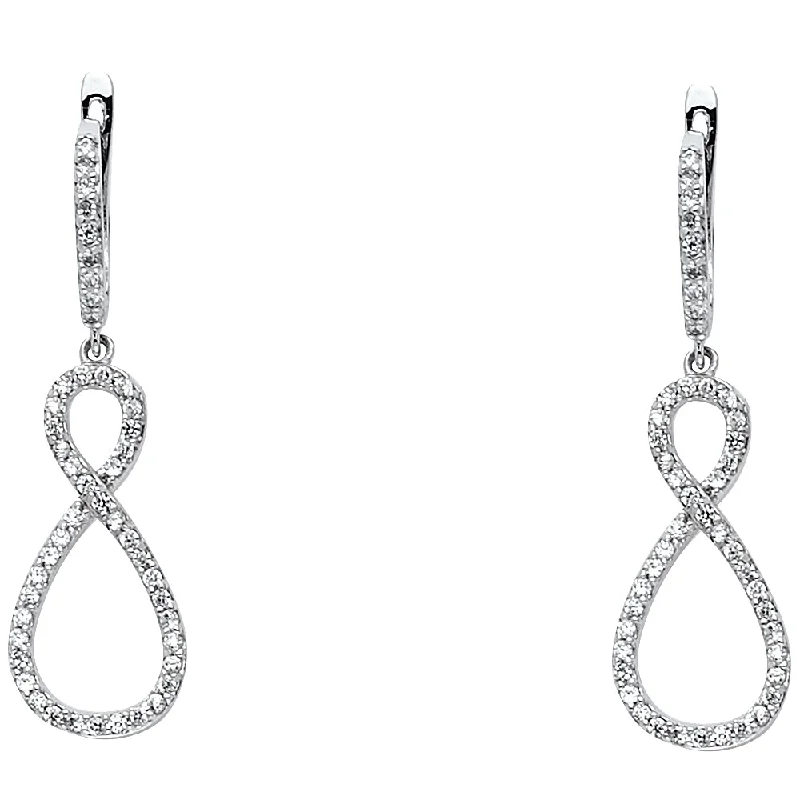 Elegant Diamond Earrings-14KW CZ Infinity Hanging Earrings