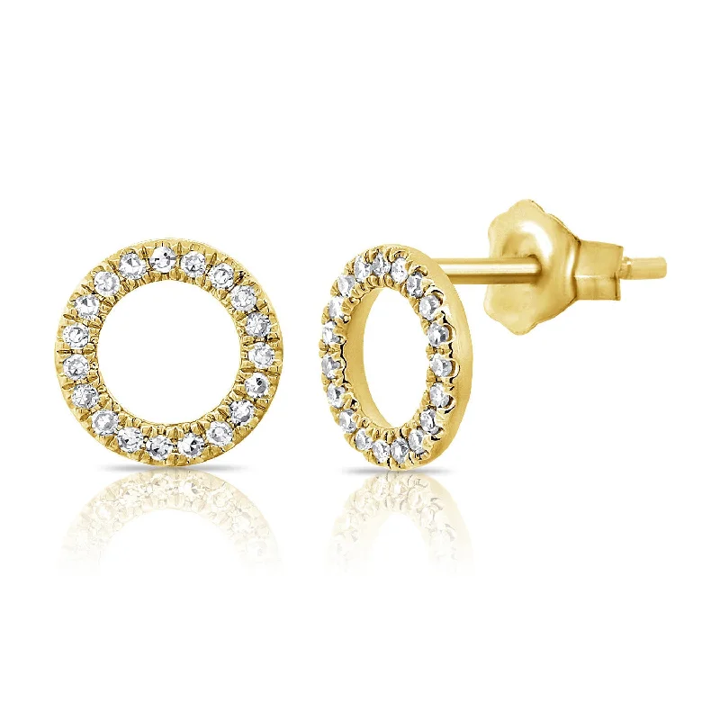 Chunky Gold Earrings-Circular Diamond Studs made in 14K Gold