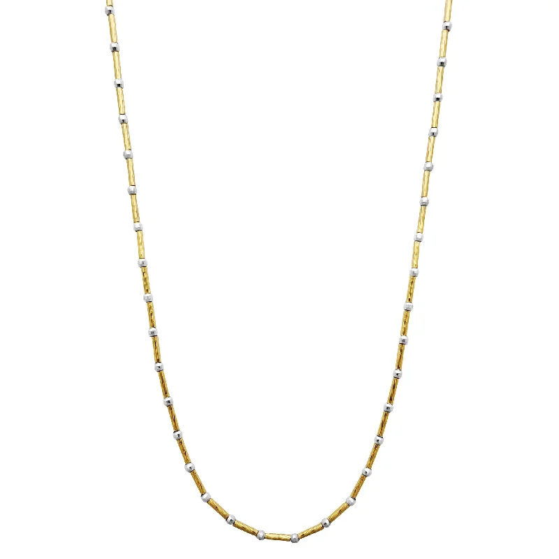 Elegant Crystal Necklace with Large Pendants-Ball Bar Diamond Cut Two-Tone Chain (14K)