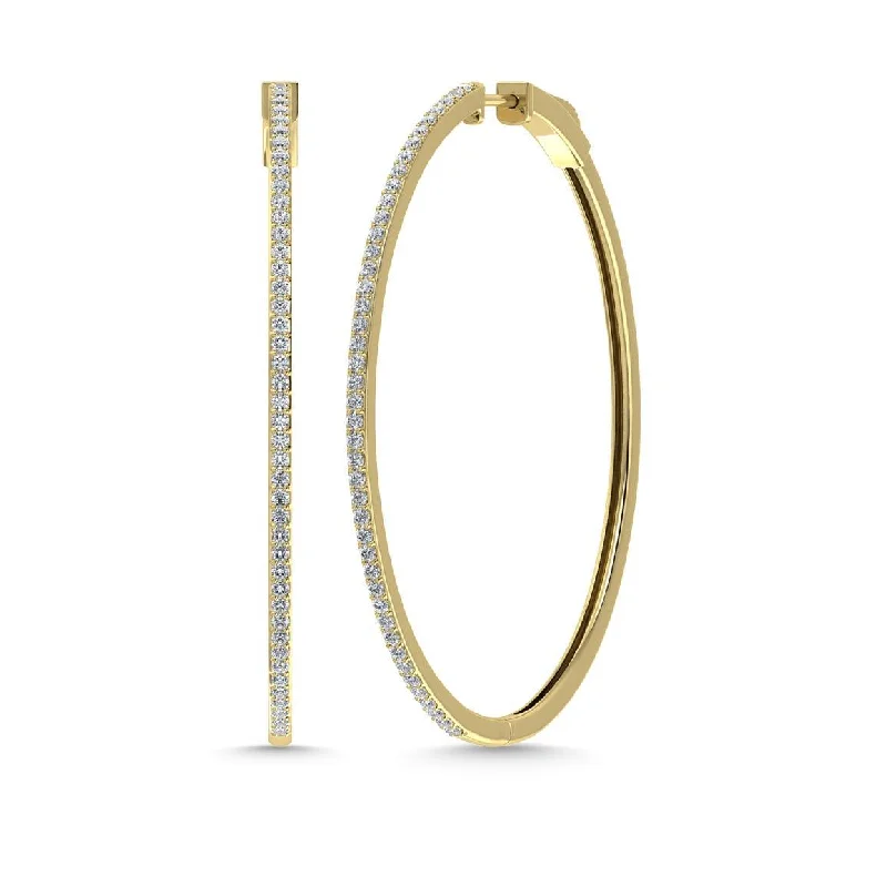 Designer Diamond Earrings-Diamond 1 5/8 Ct.Tw. Oval Shape Hoop Earrings in 10K Yellow Gold (2.5 inches)