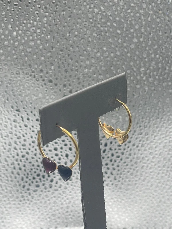 Matching Earrings and Necklace-Ladies 14 Karat Yellow Gold Hoop Earrings With Amber & Onyx hearts