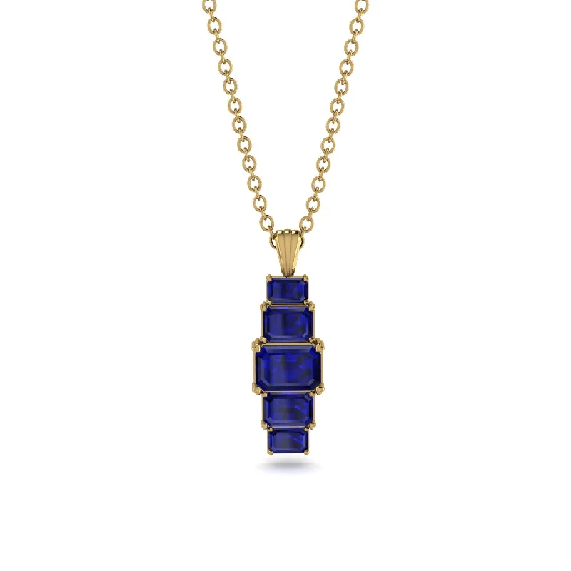 Classic Gemstone Necklace for Evening Wear-Emerald Cut Sapphire Stairs Necklace - Briella No. 73