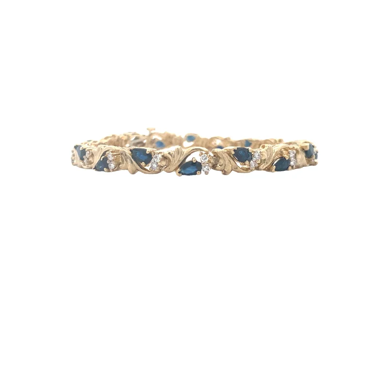 Simple Gold Bracelet with Classic Chain Links-Estate Sapphire and Diamond Bracelet in Yellow Gold