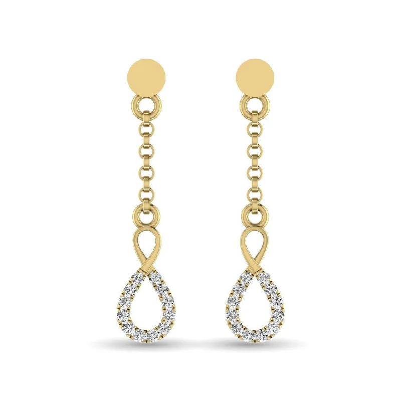 Teardrop Silver Earrings-10K Yellow Gold 1/10 Ct.Tw.Diamond Dangler Earrings