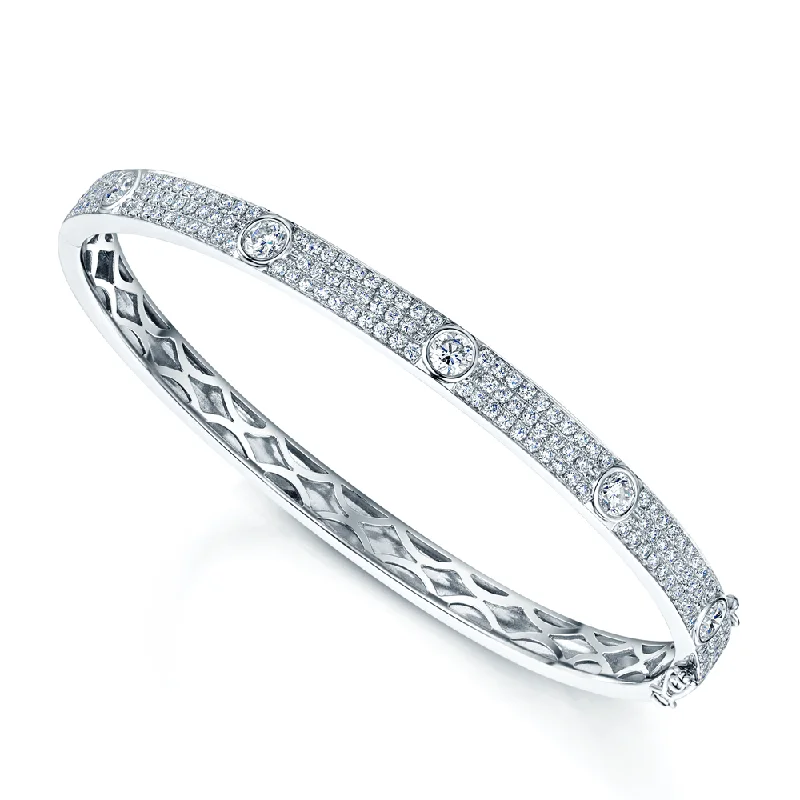 Designer Silver Bangles with Unique Gemstones-18ct White Gold Diamond Pave Set Bangle