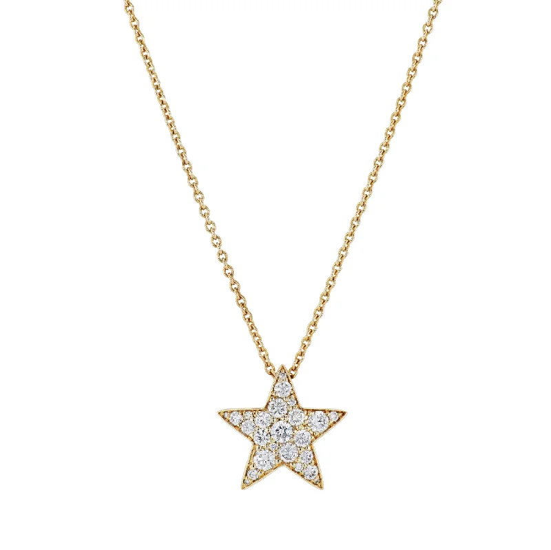 Statement Necklace with Multiple Gemstones-Yellow gold Diamond Star Pendant Necklace