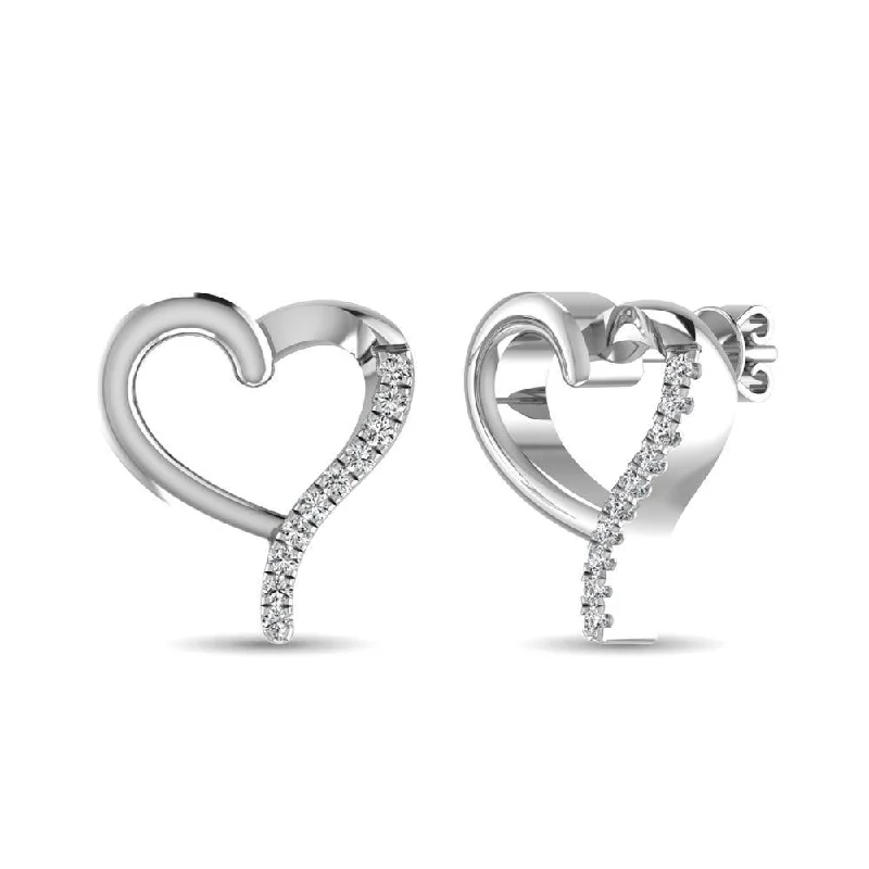 Extra Long Dangle Earrings-10K White Gold 1/20 Ct.Tw.Diamond  Heart Earrings