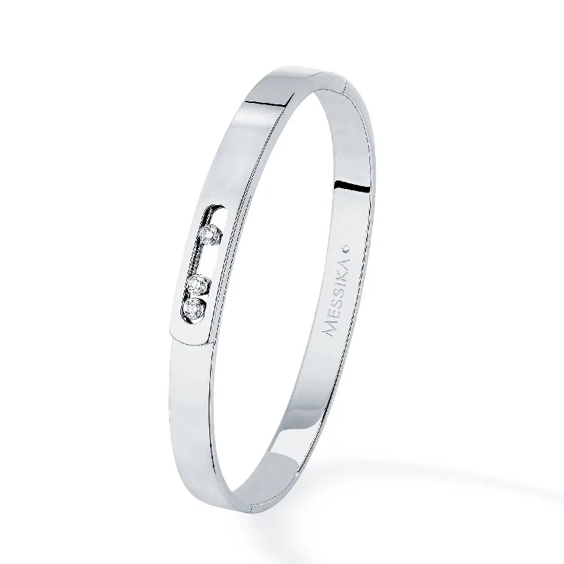 Luxury Silver Bangles with Sapphire Inlays-Move Noa 18ct White Gold Diamond Bangle