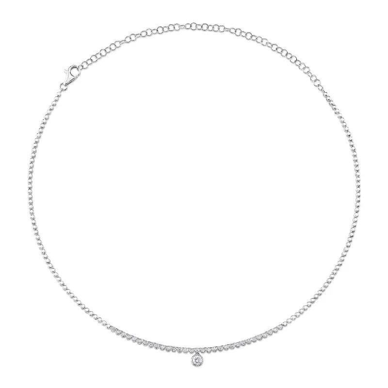 Custom Name Necklace with Birthstones-14kt. White Gold Necklace with 0.69ct RBC diamond Bezel Set in the center