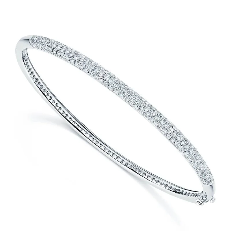 Classic Diamond Bangle Set for Weddings-18ct White Gold Diamond Pave Set Bangle