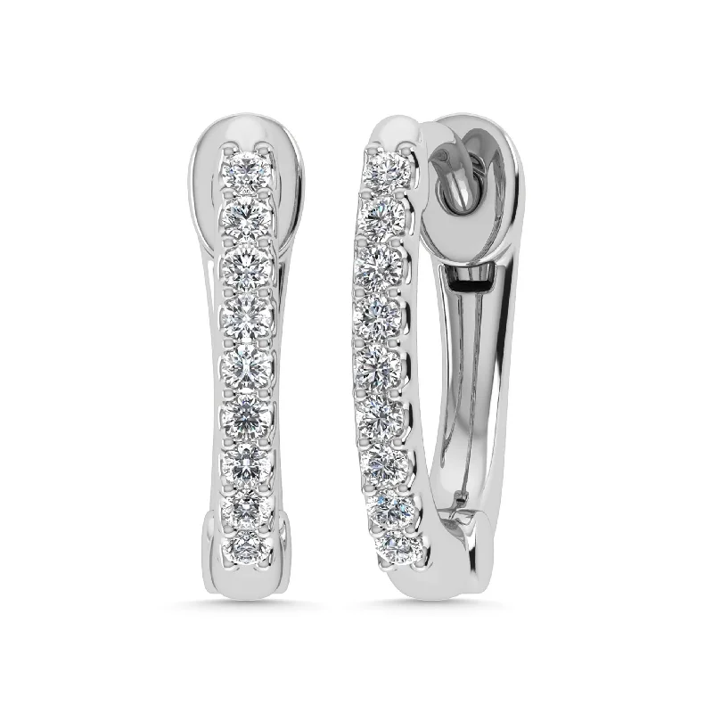 Chunky Silver Earrings for Fashion-Diamond 1/10 Ct.Tw. Hoop Earrings in 14K White Gold