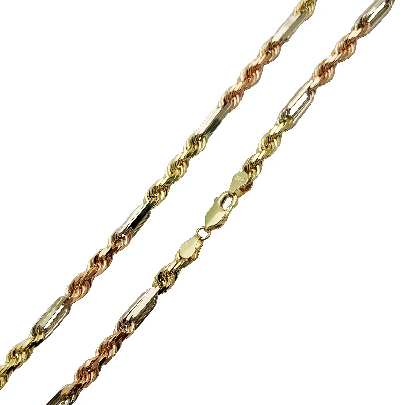 Chunky Gemstone Necklace for Bold Look-Tri-Color Solid Milano (Figarope) Chain (14K)