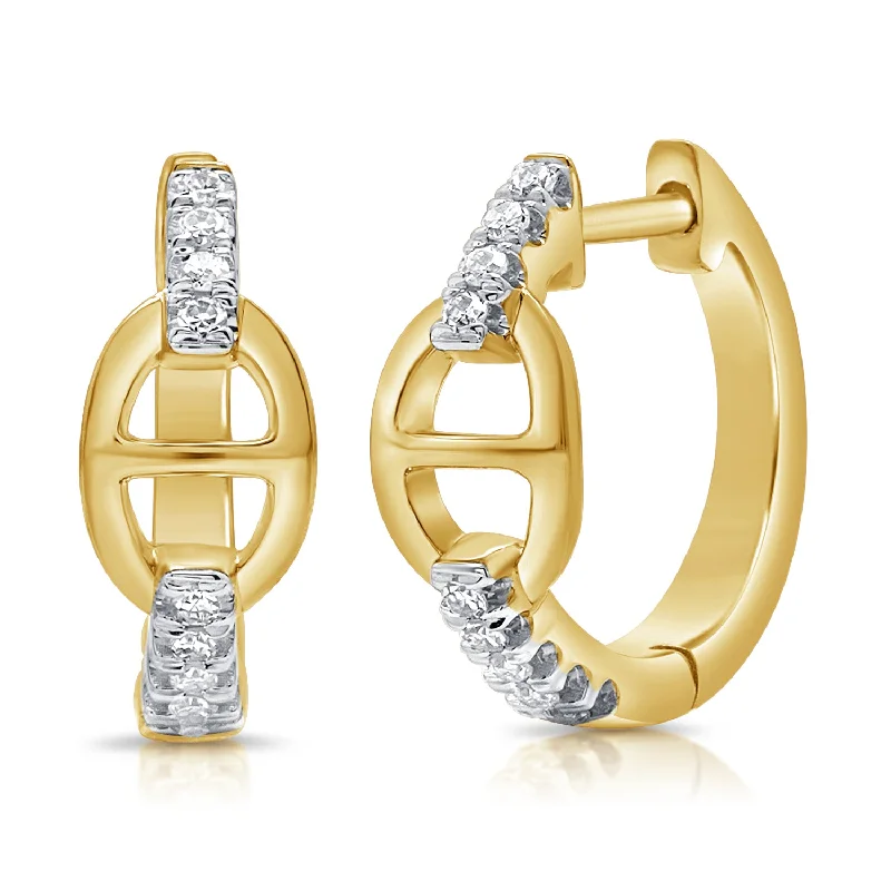 Chic Silver Hoop Earrings-Diamond Link Huggie Earrings made in 14K Gold