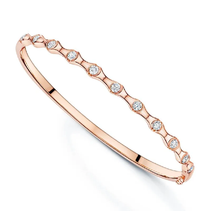 Personalized Bangle Set with Colorful Stones-18ct Rose Gold Diamond Set Bamboo Design Hinged Bangle