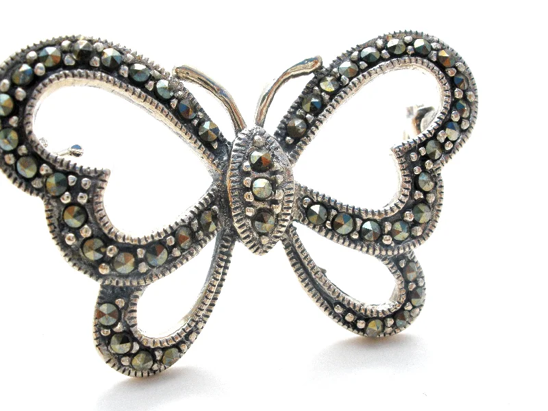 Luxury Diamond Brooch-Sterling Silver Open Work Butterfly Brooch Pin