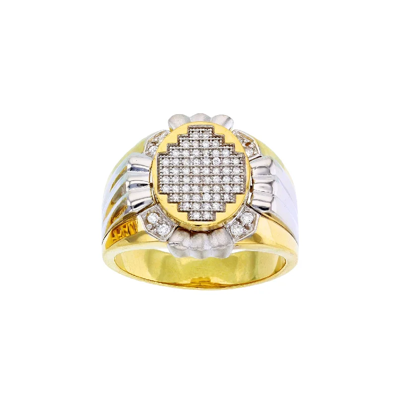 Vintage Engagement Ring with Halo Design-Two-Toned Pave Men's Ring (14K)