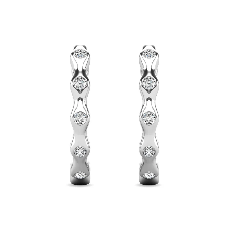 Double Drop Earrings-Diamond 1/10 ct tw Hoop Earrings in 10K White Gold