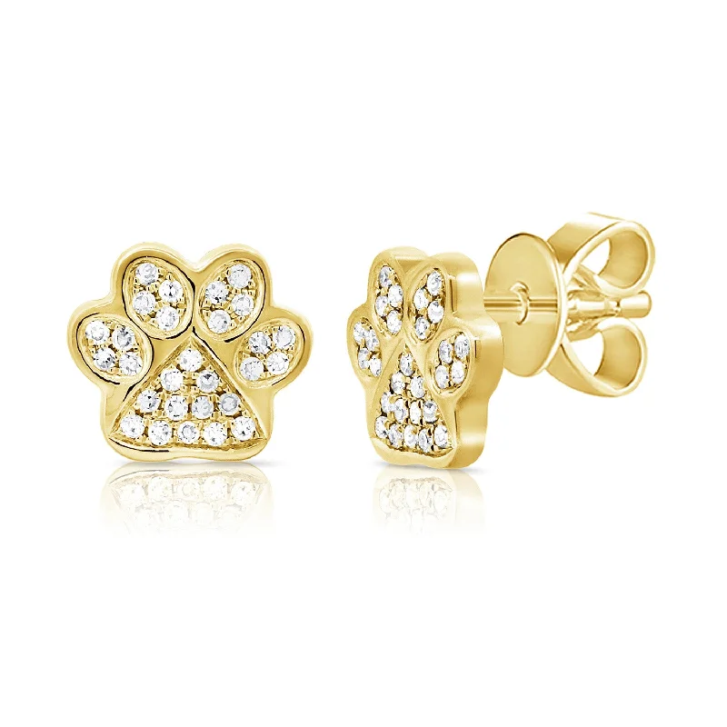 Gold and Silver Mixed Earrings-Diamond Paw Stud Earrings in 14K Gold