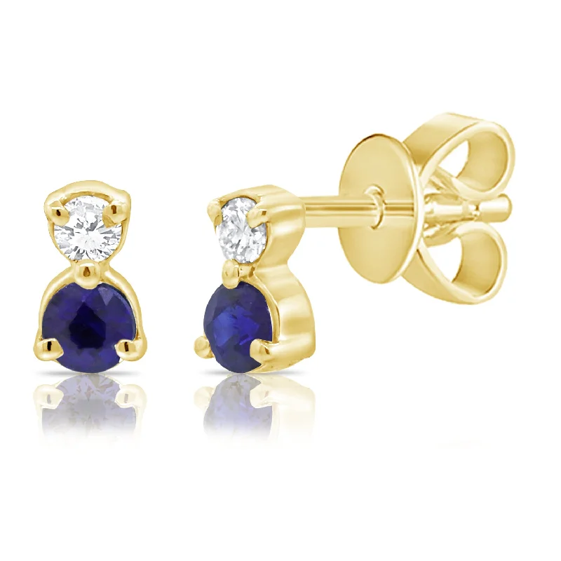 Boho Chic Earrings for Women-Sapphire & Diamond Studs made in 14Kt Gold