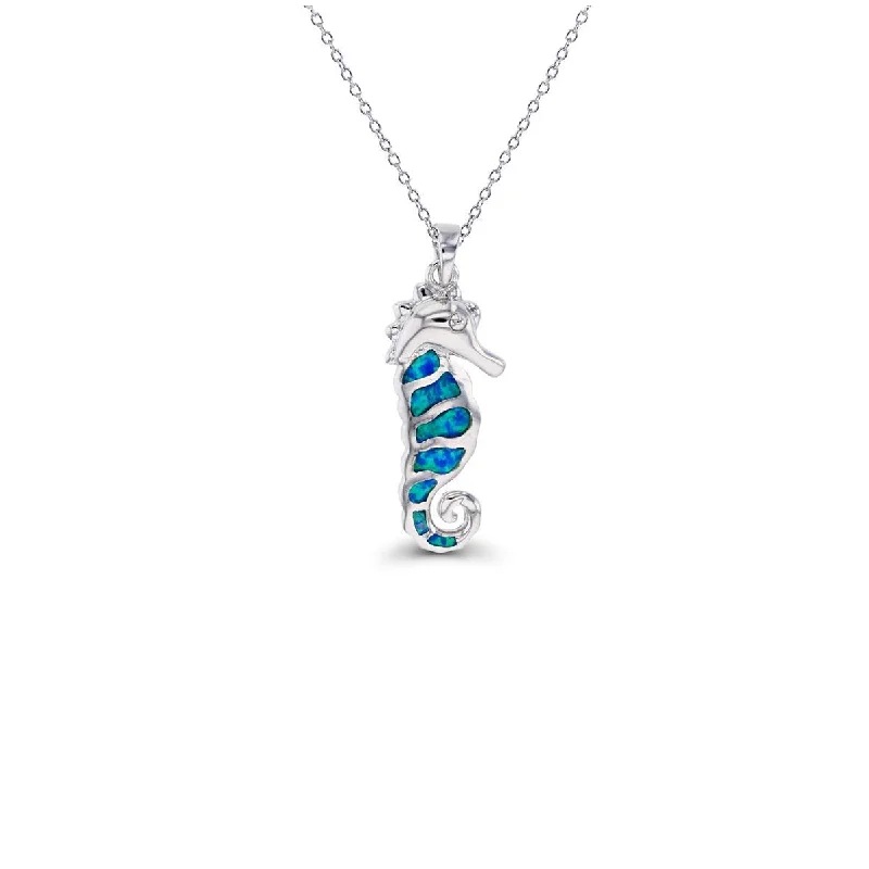 Designer Gold Necklace for Wedding Day-Seahorse Opal Necklace (Silver)