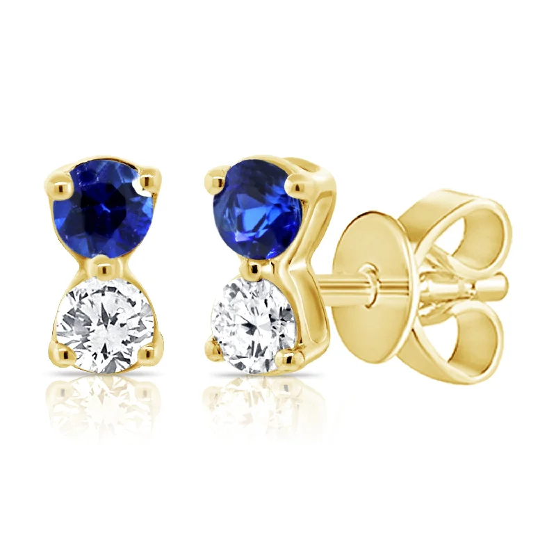 Elegant Sterling Silver Earrings-0.25ct Colored Gemstone Rainbow Classic Diamond & Sapphire Stud Earring