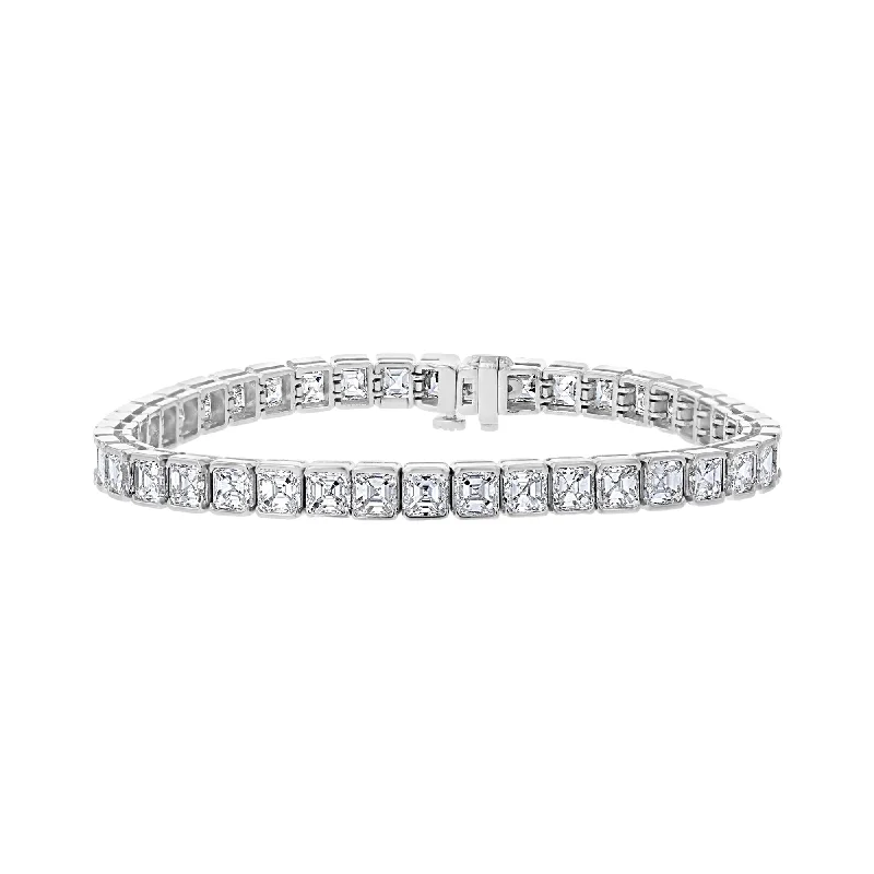 Classic Silver Bracelet with Heart and Star Details-PLATINUM 13.76 CTW ASSCHER DIAMOND BAR-SET TENNIS BRACELET