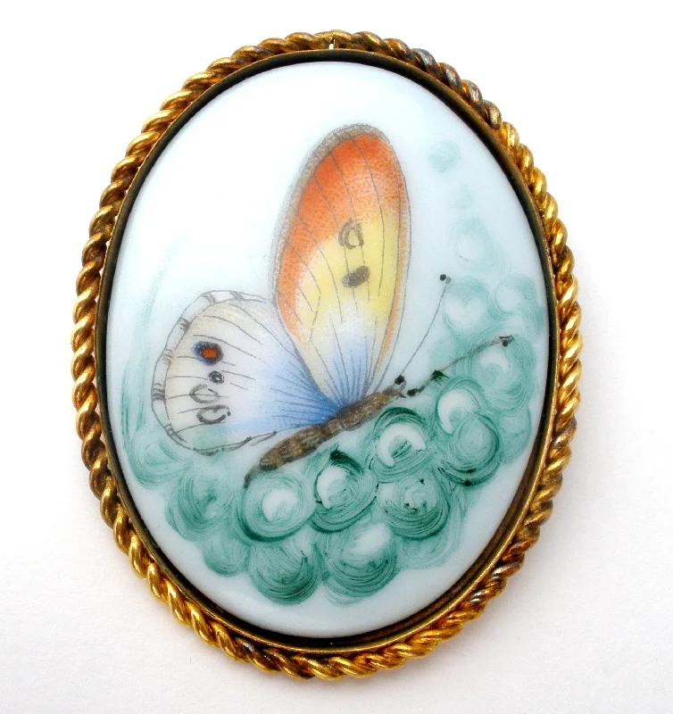 Layered Brooch-Butterfly Pendant Brooch 12K GF Sheila Vintage