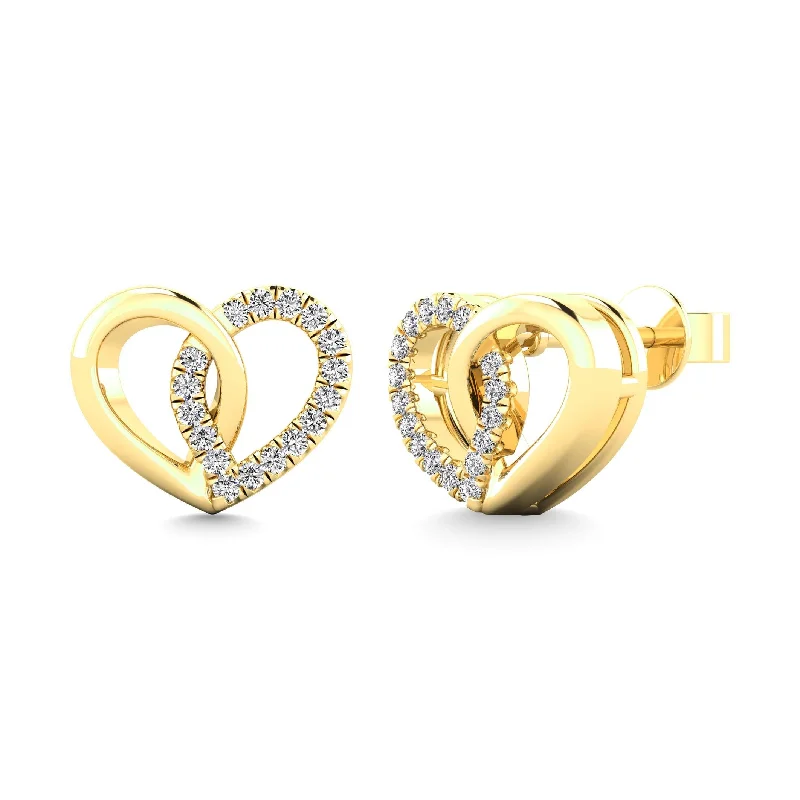 Polished Silver Earrings-10K Yellow Gold 1/10 Ctw Diamond Heart Earrings