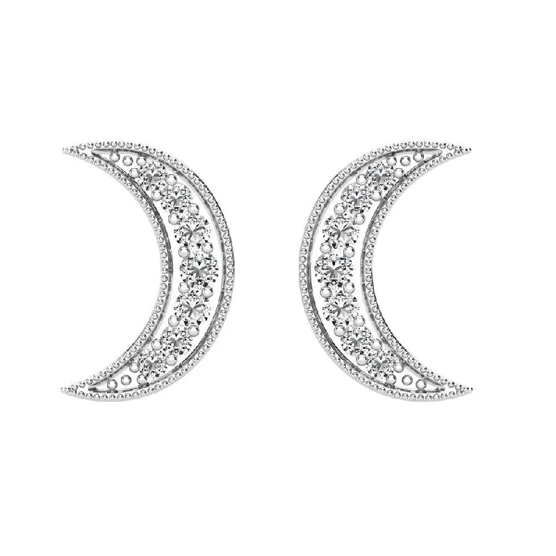 Cuff Hoop Earrings-Diamond 1/6 Ct.Tw. Crescent Moon Earrings in 10K White Gold