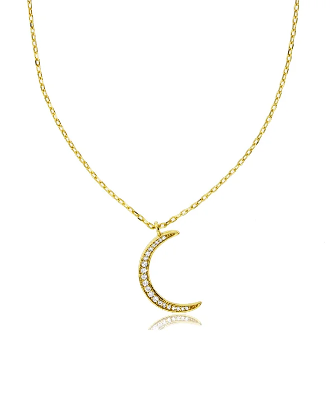 Sparkling Crystal Necklace for Formal Occasions-Crescent Moon Fancy Necklace (Silver)