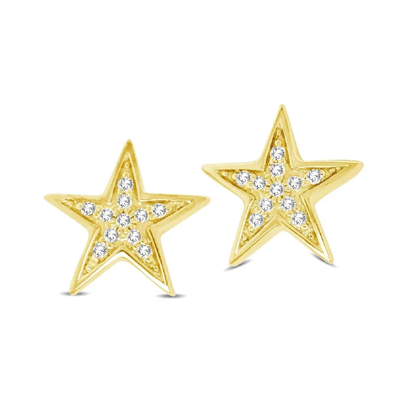 Gold Crystal Earrings-10K Yellow Gold 1/20 Ctw Diamond Twinkle Star Earrings