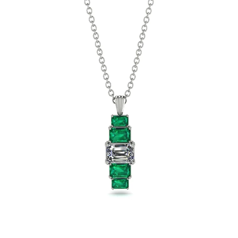 Sparkling Crystal Necklace for Evening Wear-Emerald Cut Diamond Stairs Necklace - Briella No. 18