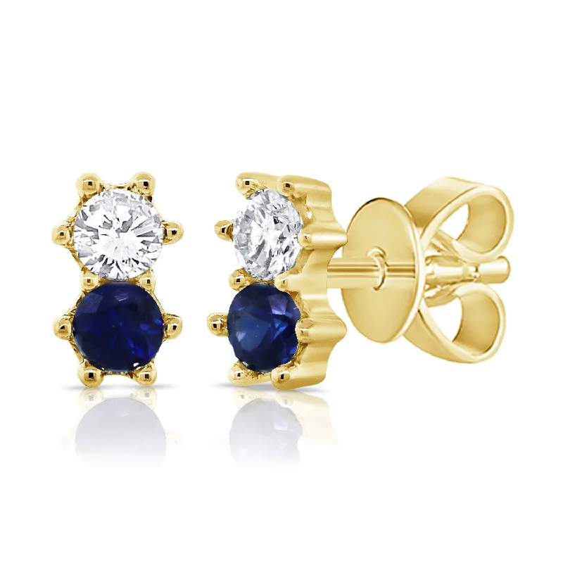 Modern Gold Hoop Earrings-Sapphire & Diamond Studs made in 14K Gold